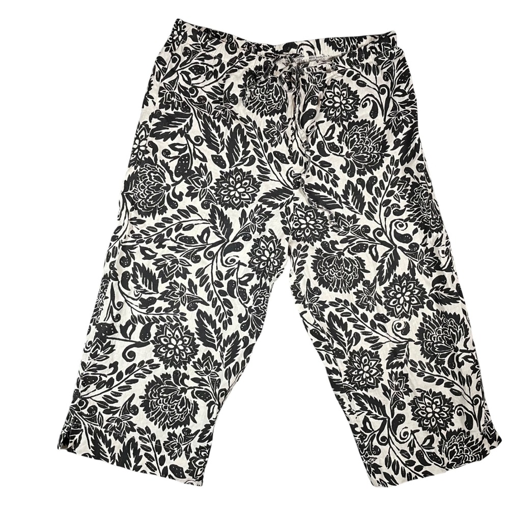 Hot Cotton by Marc Ware Linen Floral Wide Leg Cropped Pants Large Minimalist